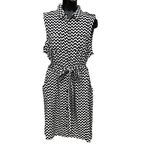 Forever 21 Plus Fit and Flare Chevron Print Dress Black and White - Picture 1 of 7